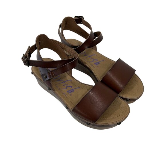 Blowfish Women 8.5 Brown Faux Leather Platform Sandal Adjustable Strap Studded - Picture 13 of 16